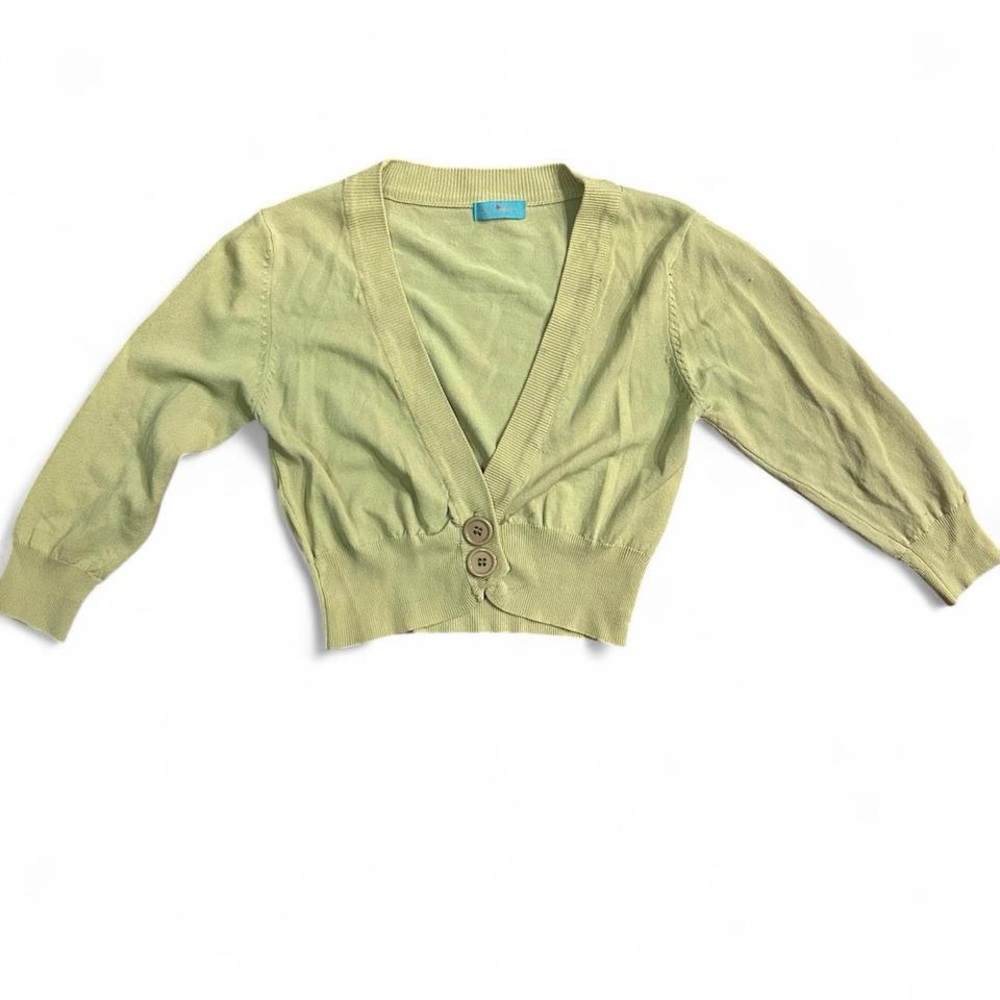 Yellow green Y2K cardigan sweater with button front, stretchy and soft